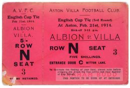 Scarce 1914 Third-Round F.A. Cup Tie  match ticket, West Bromwich Albion v Aston Villa at Villa