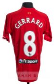 Steven Gerrard signed red Liverpool No.8 home jersey, match-worn, from Gerrard's testimonial match