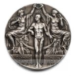 London 1908 Olympic Games silver prize medal for Freestyle Middleweight Wrestling awarded to the