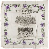 Rare 1908 pictorial souvenir napkin from the FA Cup Semi-Final match between Newcastle United and