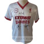 Liverpool FC white 1985-86 F.A. Cup Winners & League Champions commemorative away jersey signed by