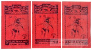 Seventeen Arsenal home programmes from the 1929-30 season, v Leeds United, Manchester City, Burnley,