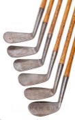 A matched set of six Tom Morris 'Elect' irons early 20th century, hickory shafted, good condition