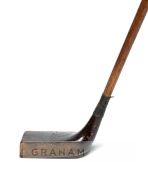 Gibson of Kinghorn Gassiat-style wooden headed putter, brass sole plate, hickory shaft