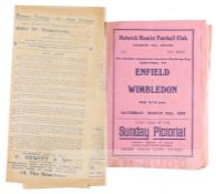 Programme for the F.A. Amateur Cup Semi-Final between Enfield and Wimbledon at Champion Hill, 30th