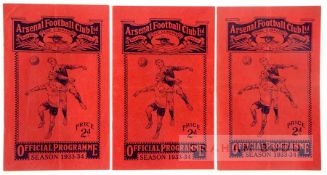 A complete set of twenty four Arsenal home programmes from the 1933-34 season, v Birmingham, West