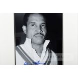 West Indian cricketer Gary Sobers signed framed photograph, b&w portrait photo signed in blue