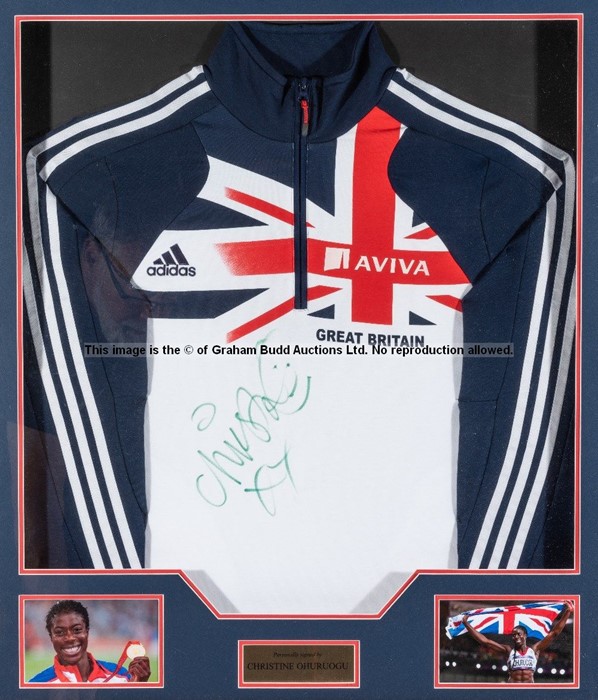 Christine Ohuruogu signed Great Britain athletics team tracksuit top, Aviva sponsorship, mounted - Image 2 of 2