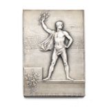 1900 Paris Olympic Games silvered medal, designed by Frederic Vernon, of rectangular form, obverse