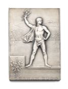 1900 Paris Olympic Games silvered medal, designed by Frederic Vernon, of rectangular form, obverse