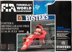 A trio of Nigel Mansell signed prints/poster, two limited edition signed prints featuring Mansell at