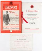 Nottingham Forest celebration dinner menu and invitation to mark the club’s promotion to the First