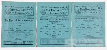 Three West Ham United reserves home programmes from season 1945-46, all single sheets v Watford,