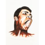 Paul Trevillion (British, b.1934), MUHAMMAD ALI, print, depicting Muhammad Ali with mouth open,