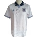 Paul Gascoigne signed England 1990 World Cup retro jersey, The type worn in the ‘Gazza’s Tears’