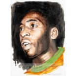Paul Trevillion (British, b.1934) PELE, circa 2014, a portrait of Pele wearing the Brazilian jersey,