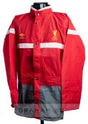 Liverpool red and grey official player-issue rain jacket, season 1982-83, long-sleeved, central zip,