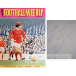 George Best signed Football Weekly Magazine, autographed by Best to front cover with black