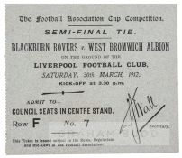 1912 FA Cup Semi-Final match ticket for Blackburn Rovers v West Bromwich Albion at Anfield, 30th
