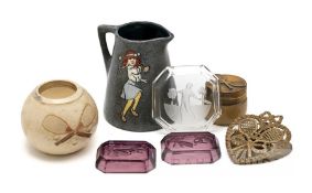 Collection of glass, pottery and plastic Lawn Tennis themed dishes, circa 1920s, comprising pair