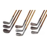 A group of nine marked-face golf clubs, i) a ‘DRIVEg IRON’ [sic] ‘M. Mitchell St Andrews Special’,