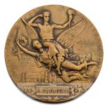 1900 Paris Exposition Universelle Internationale bronze medal, designed by J.C. Chaplin, of circular