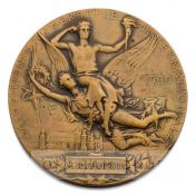 1900 Paris Exposition Universelle Internationale bronze medal, designed by J.C. Chaplin, of circular