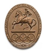 1956 Stockholm Olympic Games Equestrian bronze participation medal, designed by J. Sjosvard, of oval