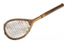 Tilt-headed Lawn Tennis racquet by Henry Malings of Frances Street, Woolwich, circa 1875, the convex