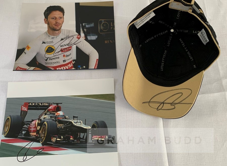 Romain Grosjean signed F1 memorabilia, comprising: Lotus F1 cap signed under peak in black sharpie; - Image 2 of 5