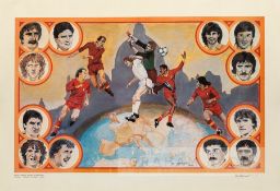 Poster of the 1984 European Cup finalists AC Roma, featuring pictorial player profiles surrounding a