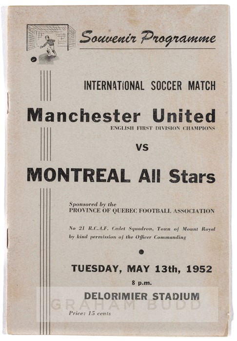 Official souvenir programme from Manchester United's 1952 Canadian tour match against Montreal All