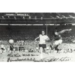 Geoff Hurst and Kenneth Wolstenholme signed and captioned b & w photograph of Hurst's famous 120th
