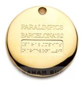 1992 Barcelona Paralympic Games gilt winners medal, un-known recipient,  gilt metal, of circular