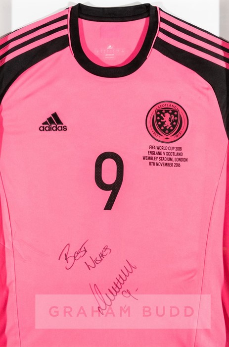 Leigh Griffiths signed pink and black Scotland No.9 away jersey from the match against England in