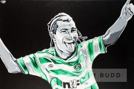 Lewy L Paintings (Scottish), CELTIC'S HENRIK LARSSON CELEBRATING, circa 2000, Larsson depicted