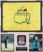 Mike Weir signed 2003 Masters Champion framed presentation, with an Augusta pin flag signed by