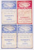 Four Chelmsford City FC home programmes from season 1938-39, v Fulham (Fr), Torquay, Cardiff and