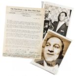 Two Rocky Marciano b & w press photographs and a typed letter to Marciano from the Post- Star,