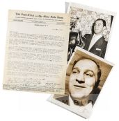 Two Rocky Marciano b & w press photographs and a typed letter to Marciano from the Post- Star,