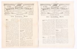 Two Arsenal home programmes, v Blackbrn Rovers 1922-23 and v Burnley 1923-24, generally good, (2)