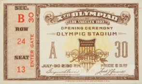 1932 Los Angeles Olympic Games opening ceremony ticket, the card ticket printed with XTH OLYMPIAD