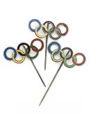 1936 Berlin Olympic Games set of three enamelled Olympic rings lapel pins, each with five coloured