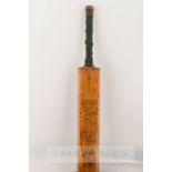 Cricket bat signed by the South Africa v Australia 1935-36 Test teams, signatures in two columns