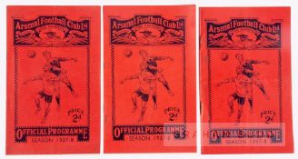 A complete set of twenty three Arsenal home programmes from the 1937-38 season, v Huddersfield,