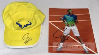 Tennis legend Rafael Nadal signed Nike Cap and action photograph, the cap with Nadal logo, the photo