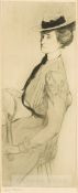 Edgar Chahine (1874-1947) A SEATED FEMALE TENNIS PLAYER HOLDING A LAWN TENNIS RACQUET, circa 1910,