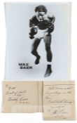 Two signed handwritten and signed notes to ‘Bill’ from Max Baer and Buddy Baer, dated 1943 each