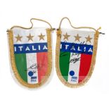 Two 2006 FIFA World Cup Italian team signed match pennants,  typical form with gold tassel edge, one
