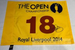 Golfer Rory McIlroy signed 2014 Open Championship Royal Liverpool GC yellow pin flag, comes with